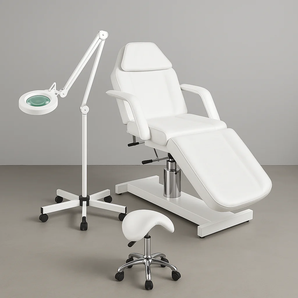 Beauty Bed White A210 + Led Magnifier Lamp S5 + Beauty Stool 302 Bundle