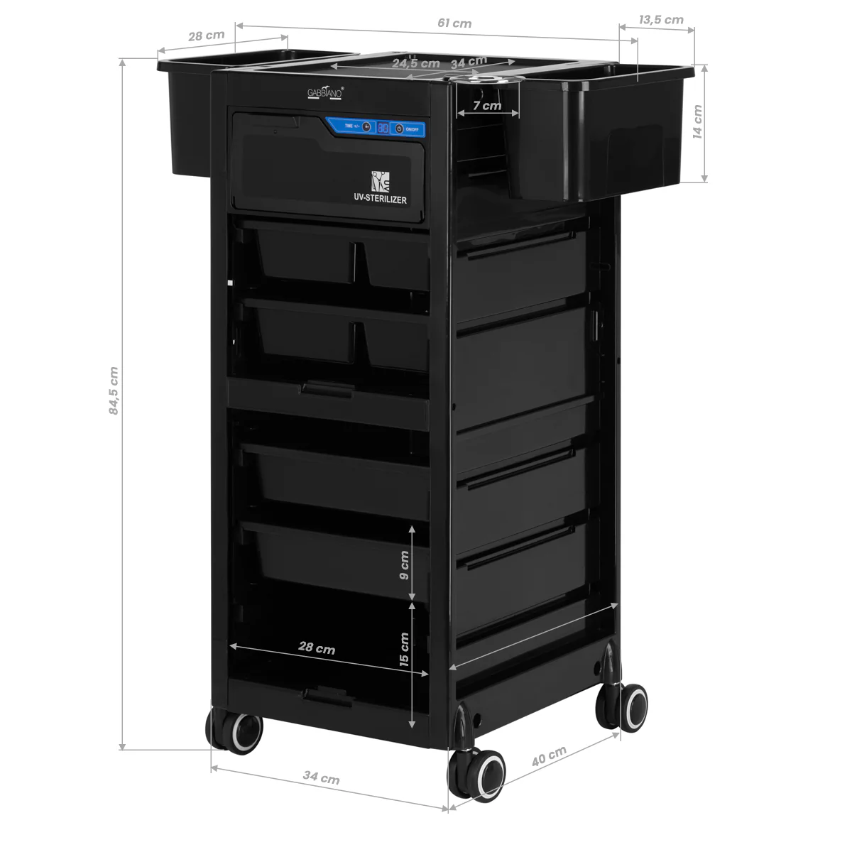 Gabbiano Hairdresser's Helper with UV Sterilizer 68UV Black - Image 8