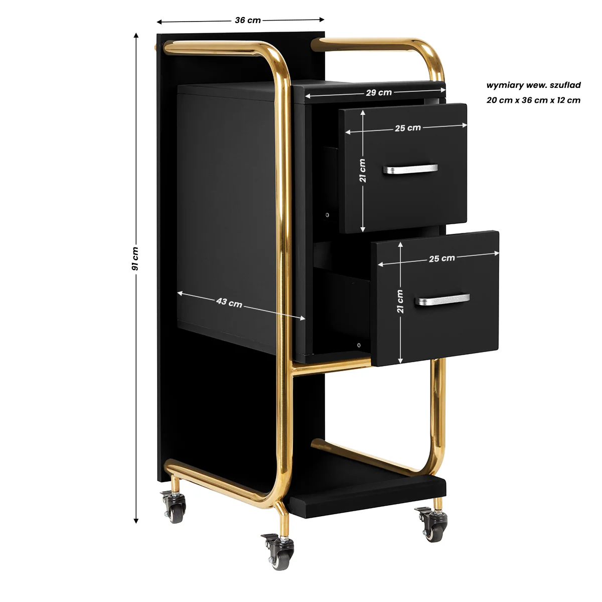 Gabbiano Hairdressing Trolley Assistant Solo Gold – Black - Image 6