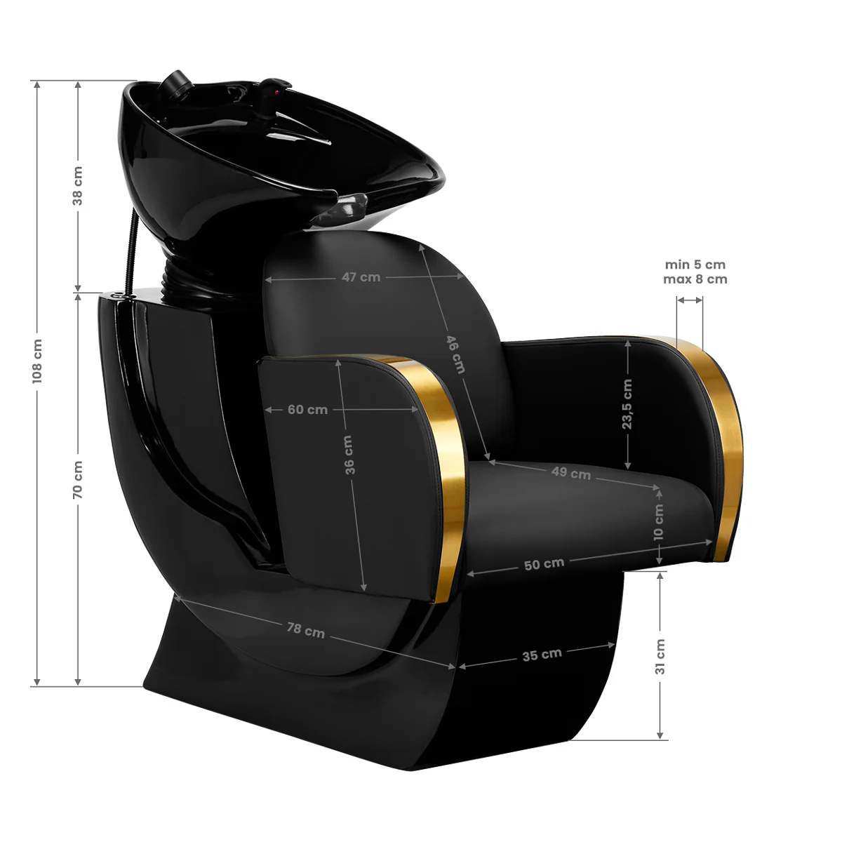 Gabbiano Hairdressing Wash Unit Malaga Gold & Black - Image 6