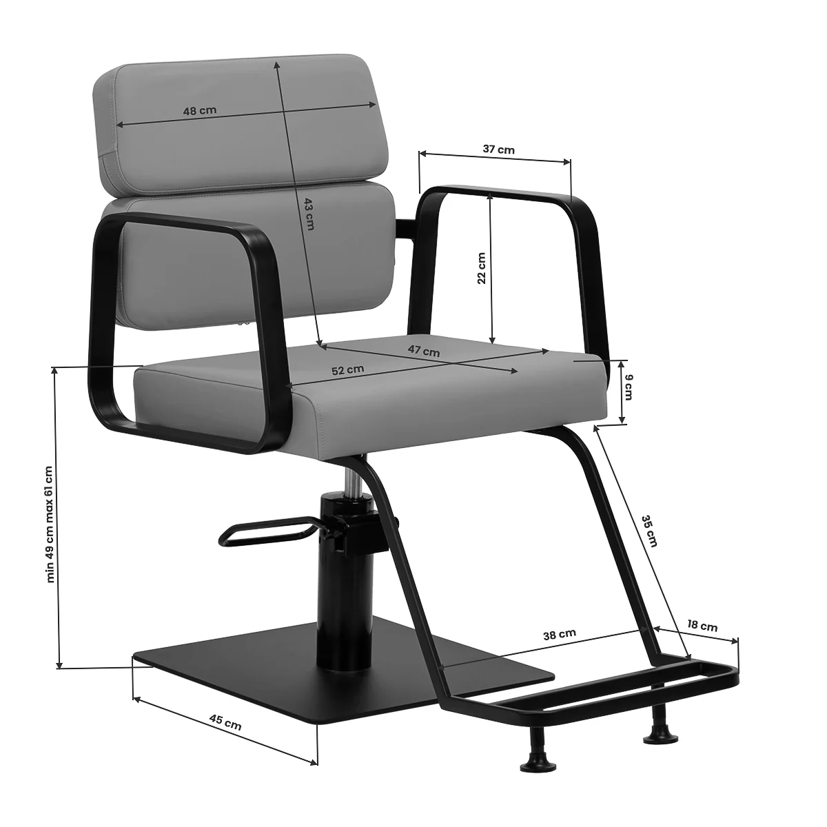 Gabbiano Porto-BM Hairdressing Chair Black & Grey - Image 5