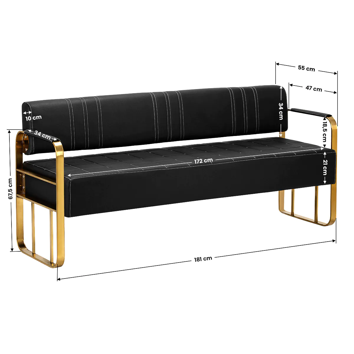 Gabbiano Waiting Room Sofa Avila Black & Gold - Image 9