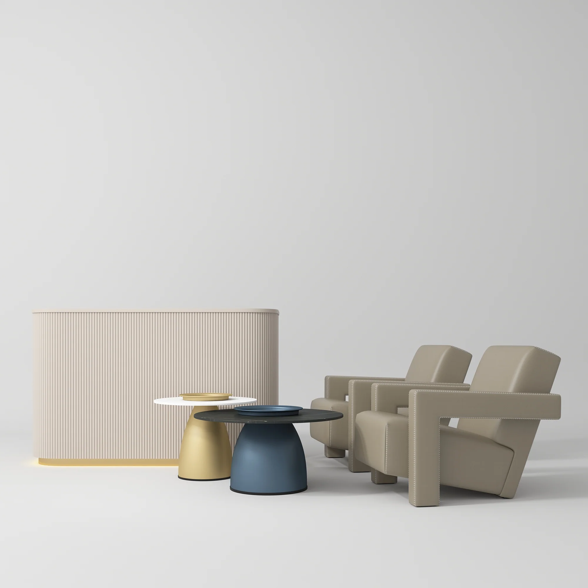 Manufakturo Complete Set 01 Reception Area for Luxury Salon Waiting Area Brown