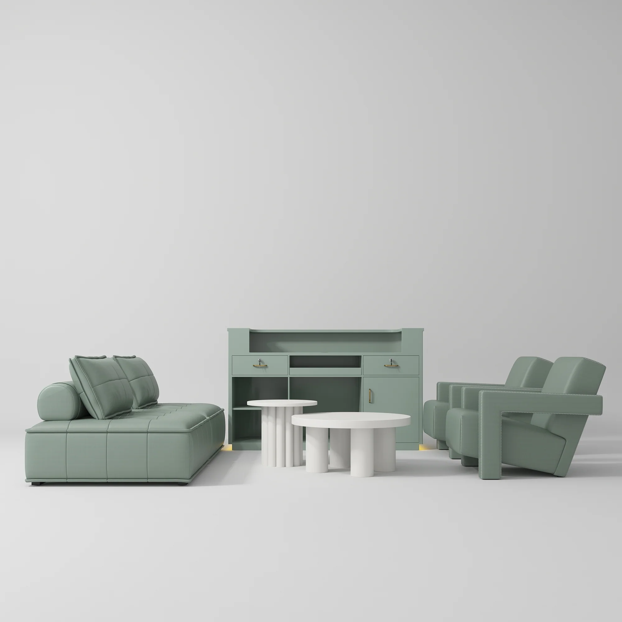 Manufakturo Complete Set 02 Reception Area - Chair & Sofa for Luxury Salon Waiting Area Olive - Image 2