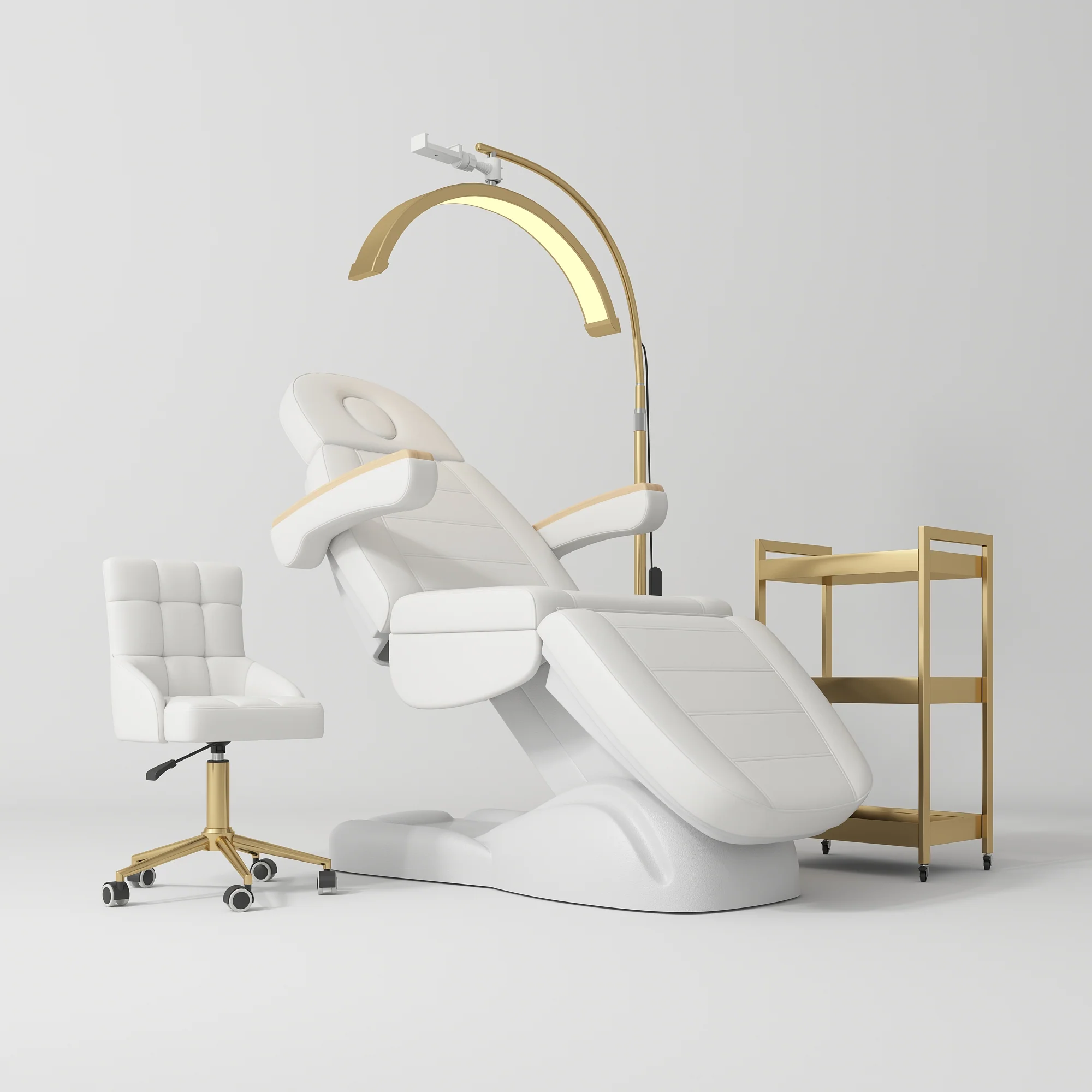 Manufakturo Grace White The Complete Salon Set - Beauty Bed, Chair, Moonlight & Trolley