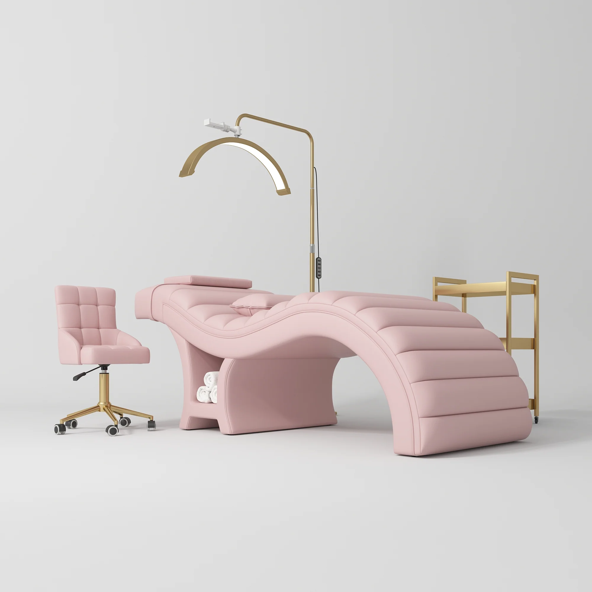 Manufakturo Luxe Bare Blush Complete Salon Set - Lash Beauty Bed, Chair, Moonlight & Trolley