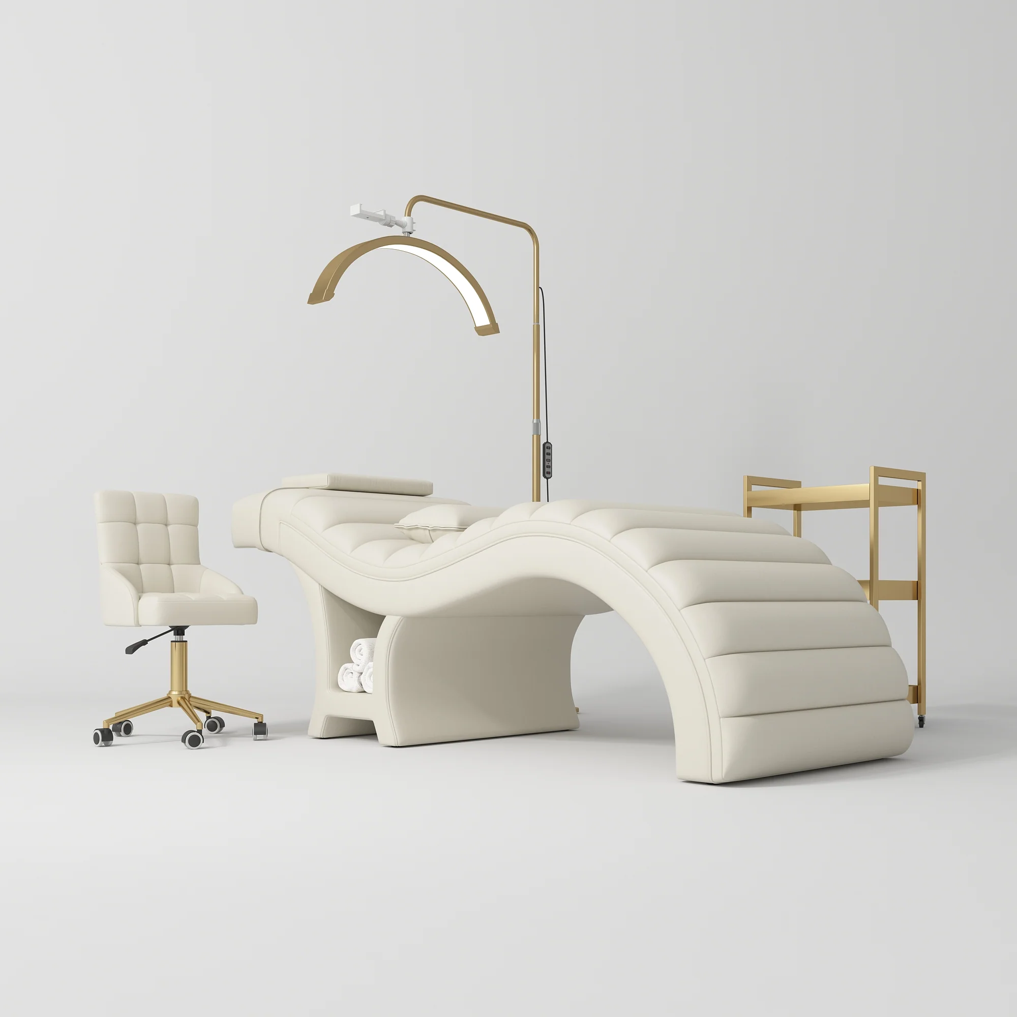 Manufakturo Luxe Creamy Complete Salon Set - Lash Beauty Bed, Chair, Moonlight & Trolley