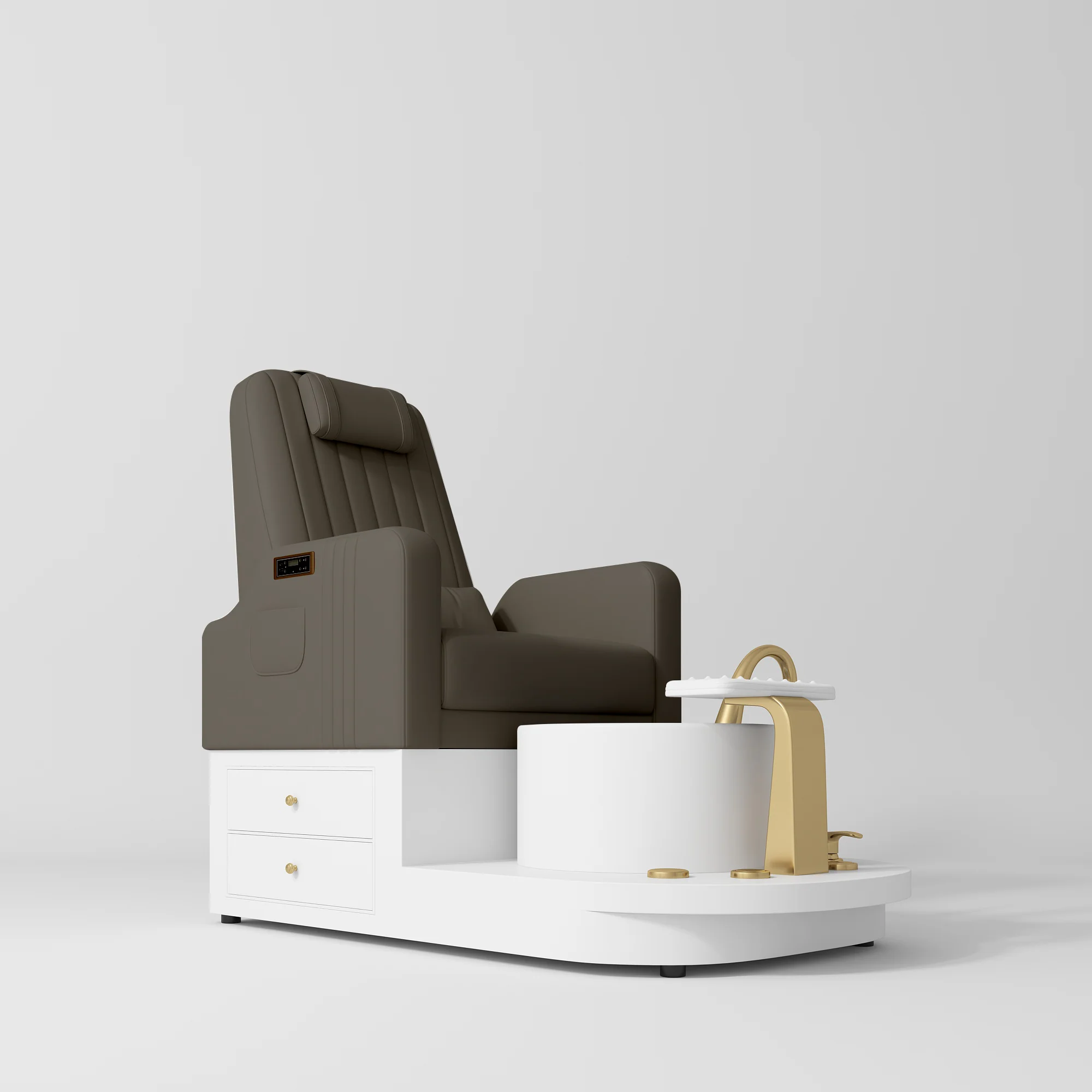 Manufakturo Noémie Luxury Electric Pedicure Chair with Matching Stool – Massage Backrest, Gold Tap, Cocoa Mocha - Image 2