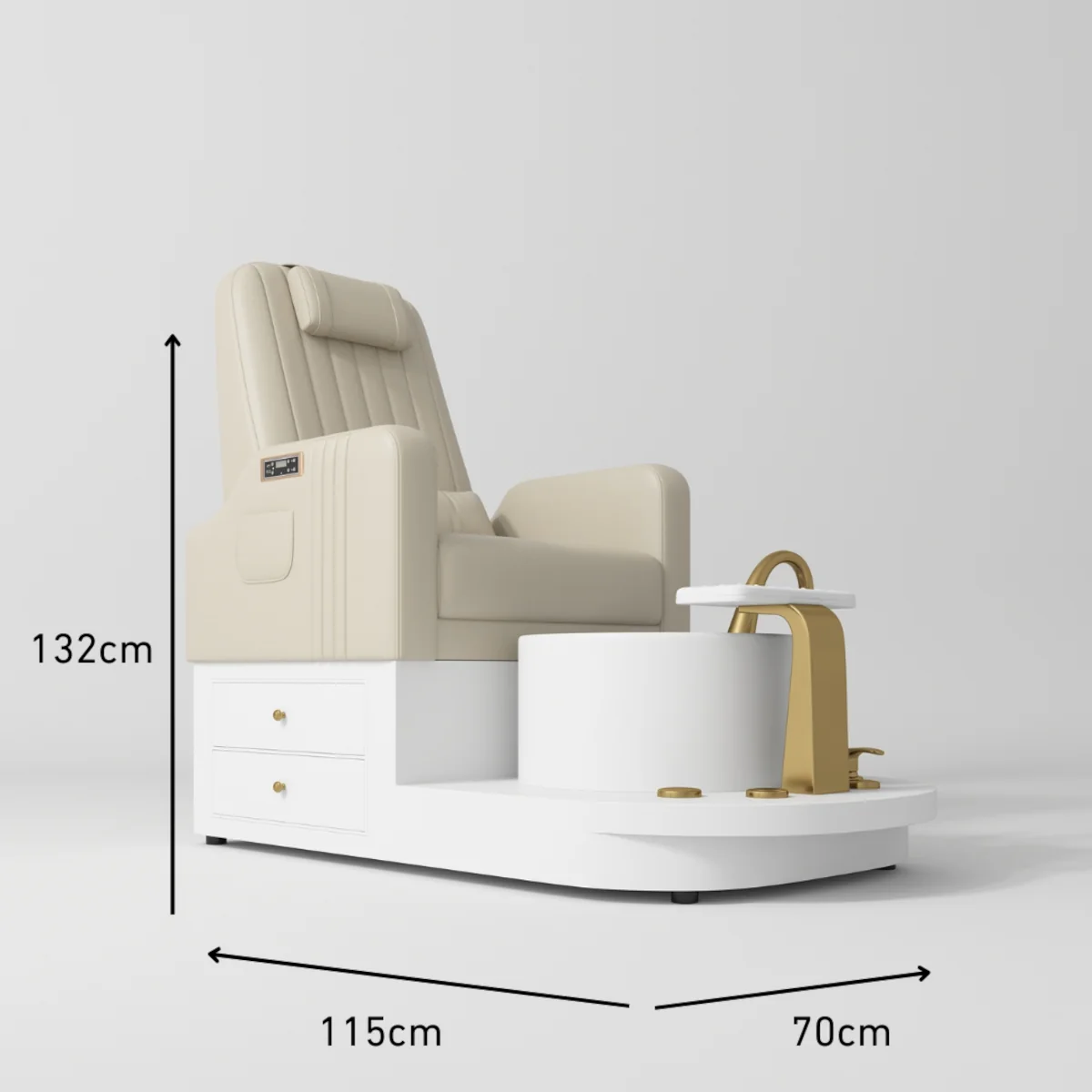 Manufakturo Noémie Luxury Electric Pedicure Chair with Matching Stool – Massage Backrest, Gold Tap, Creamy - Image 3