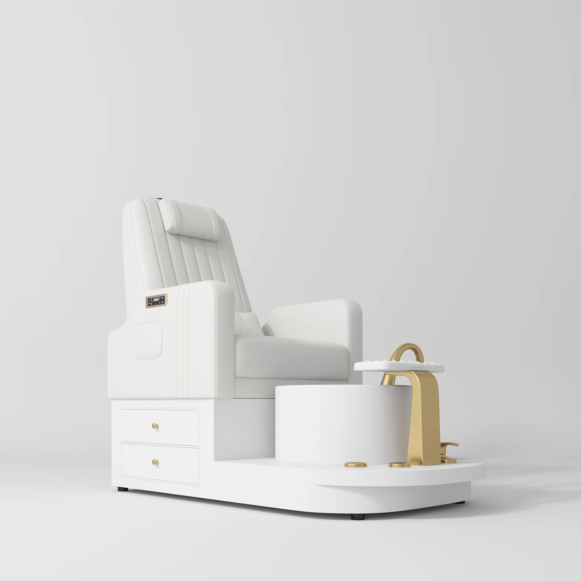 Manufakturo Noémie Luxury Electric Pedicure Chair with Matching Stool – Massage Backrest, Gold Tap, White - Image 7