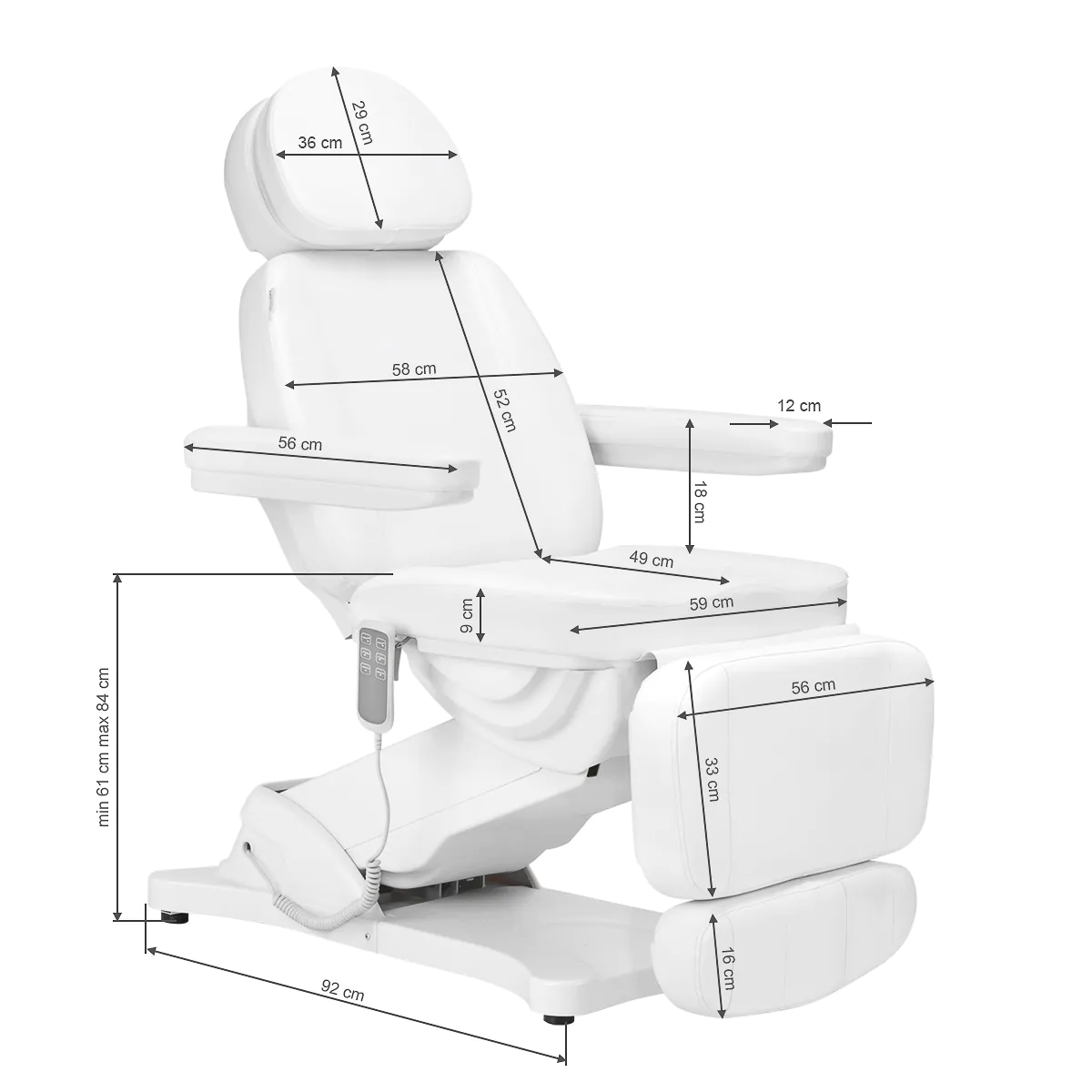 Sillon Electric Cosmetic Chair Classic 3 Motors White - Image 3