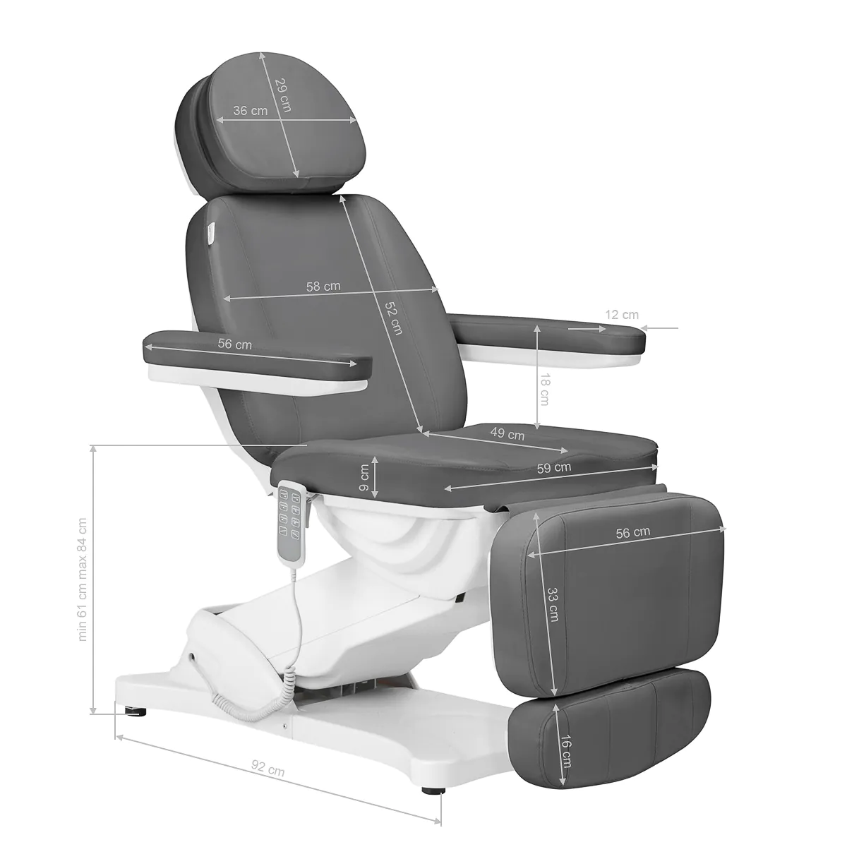 Sillon Electric Cosmetic Chair Classic 4 Motors with Cradle Grey - Image 4