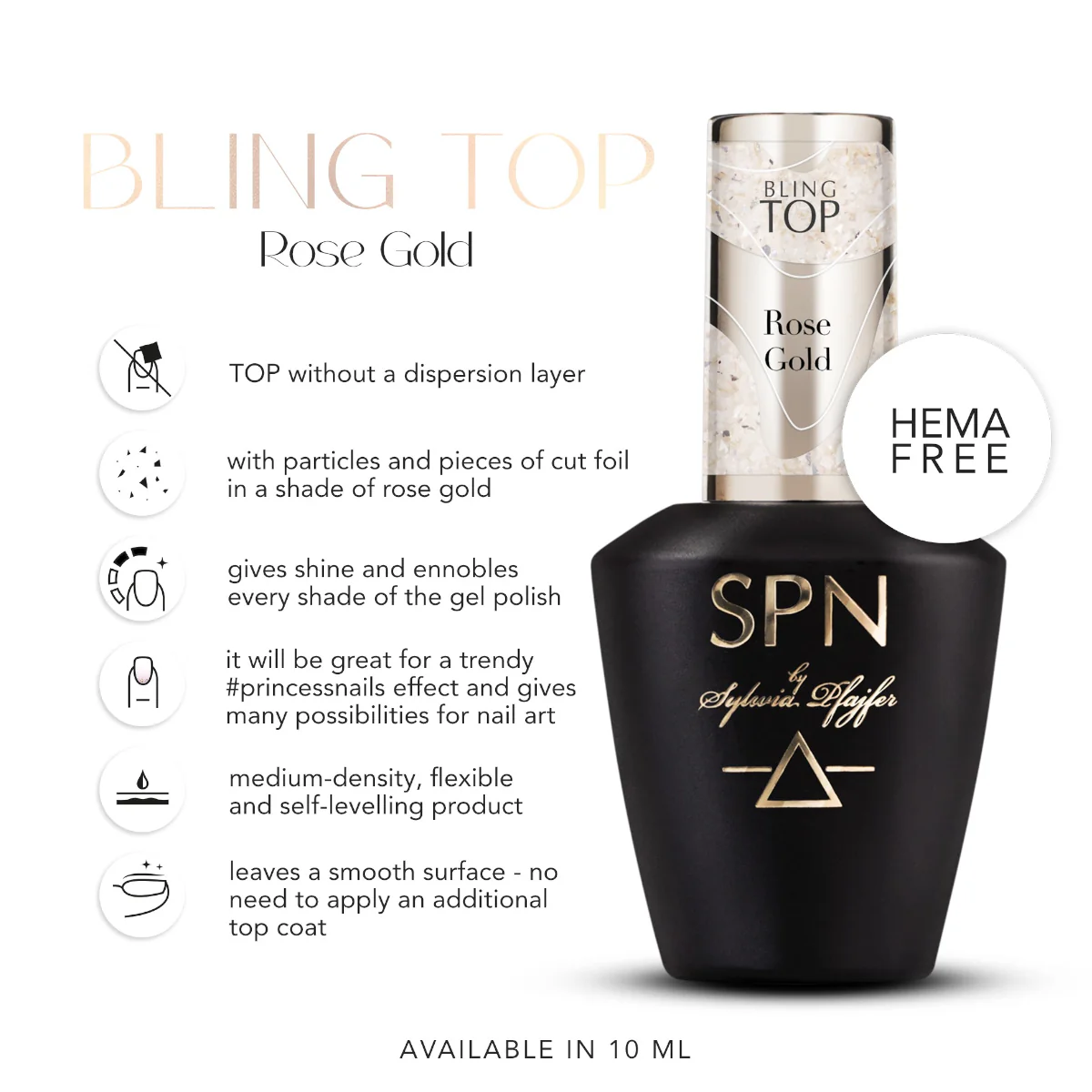 SPN Nails UV LaQ Bling Top Rose Gold - Image 6