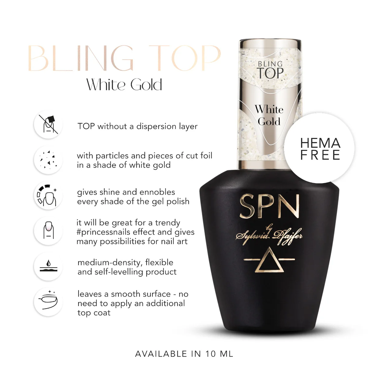 SPN Nails UV LaQ Bling Top White Gold - Image 5
